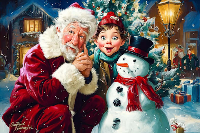 make a christmas cartoon portrait or illustration