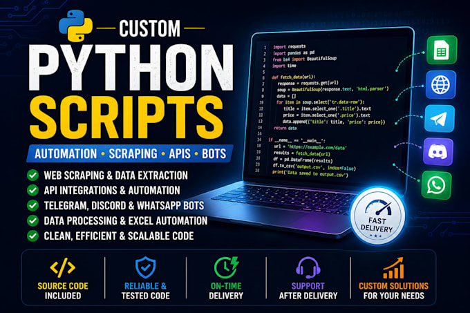 create custom python scripts for automation, scraping and apis