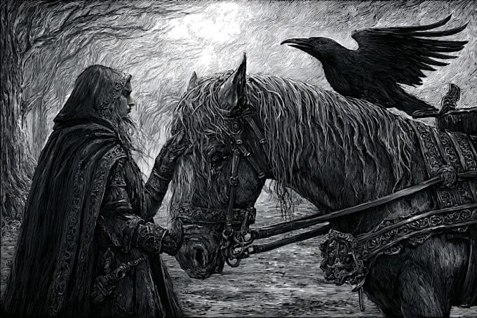 Create detailed black and white, concept art illustration by ...