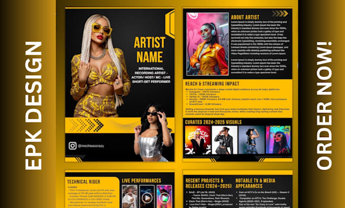 Design artist epk, press kit, media kit, flyer design, one sheet epk by ...