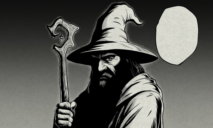 draw unique black and white hand drawn art for poster, book, or merch