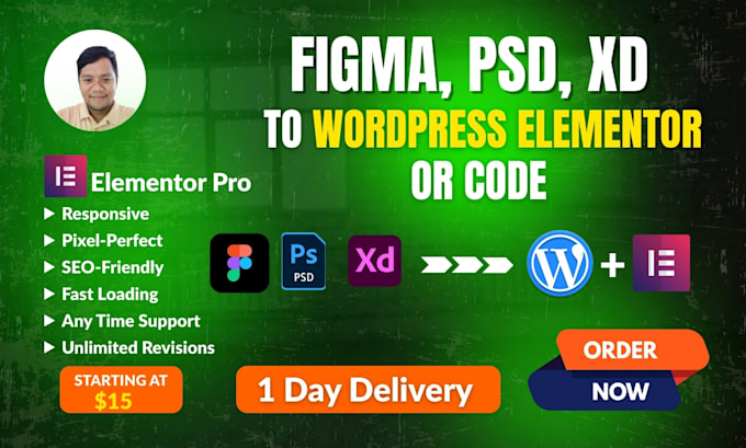 convert figma to wordpress, figma to elementor pro, psd to wordpress