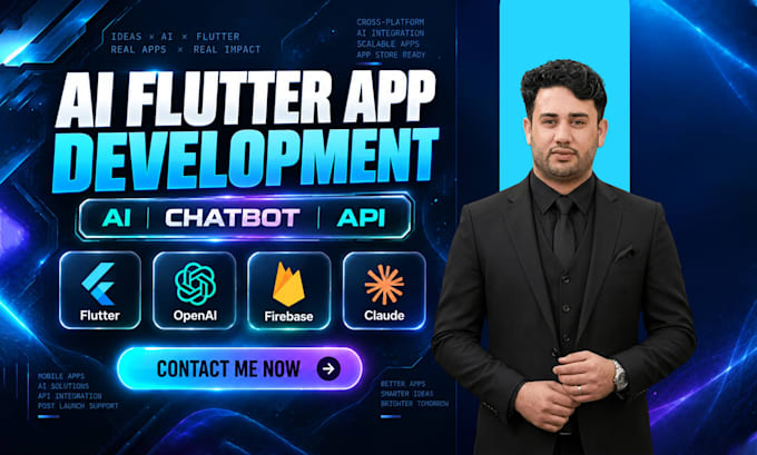 develop ai flutter app,ai chatbot mobile app, ai saas app and ai API integration
