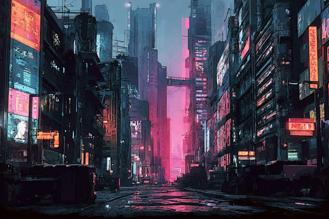 do a cyberpunk futuristic city