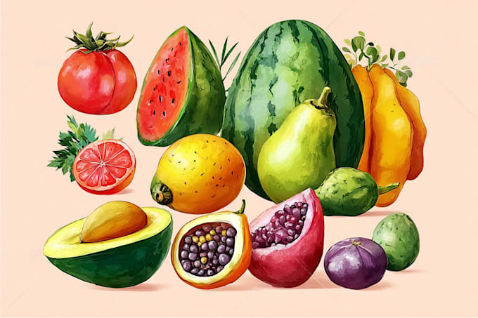 illustrate digitally realistic fruits or veggies