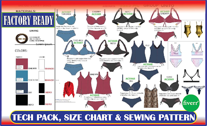 create apparel tech pack, size chart and sewing pattern