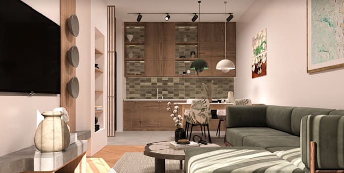 craft 3d interior layout,cozy building,bedroom apartment,laundry,kitchen render