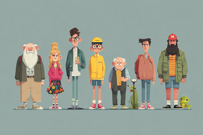 Create flat 2d characters in high resolution vector graphics by ...