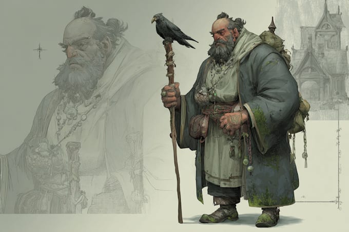 Hacer arte conceptual, diseño de personajes de fantasía e ilustración.