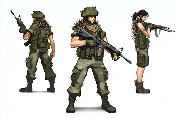 draw 2d game art military character design