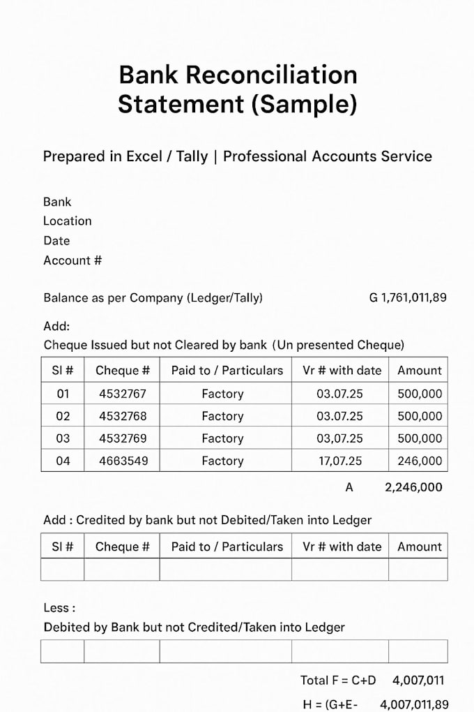 do bookkeeping, bank reconciliation, and tally accounting in excel