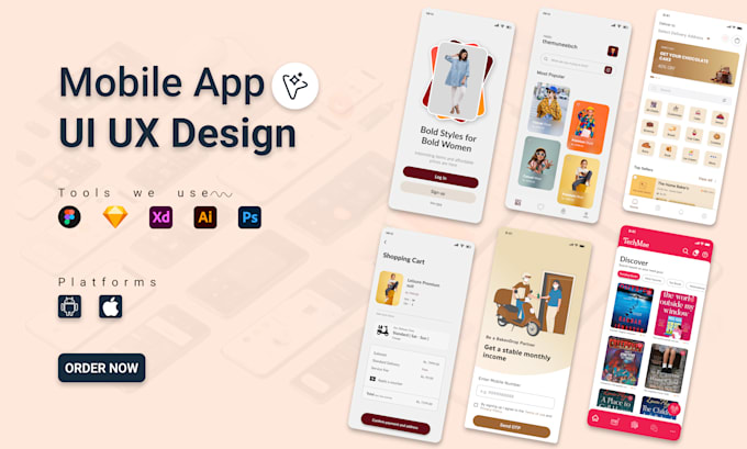 do design UI UX app design with wireframes or mockups