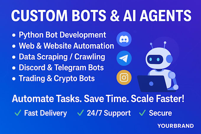 build ai agents, scraping bot, discord bot, telegram bot, facebook bot