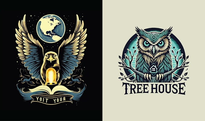create hand drawn eagle bird owl logo