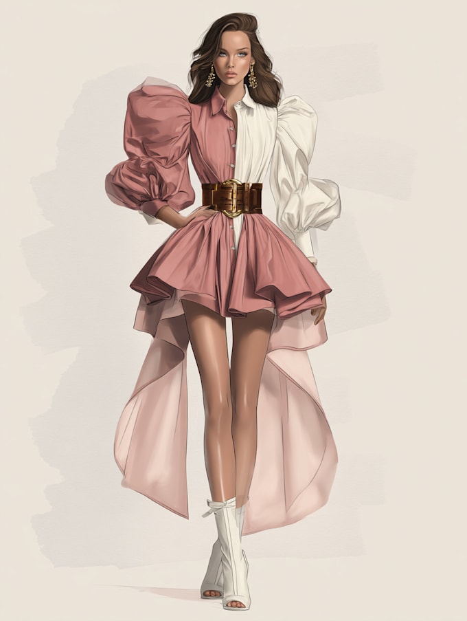 draw a fashion illustration, sketch, portrait