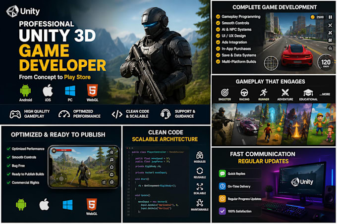 create custom 3d unity games for android, ios, PC, and webgl