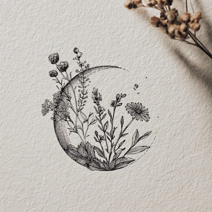 do a custom botanical logo with flowers, leaves, and vines