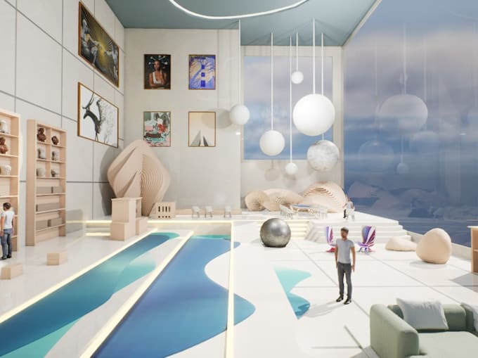 recreate modern art gallery,futuristic interior design,creative lounge,rendering