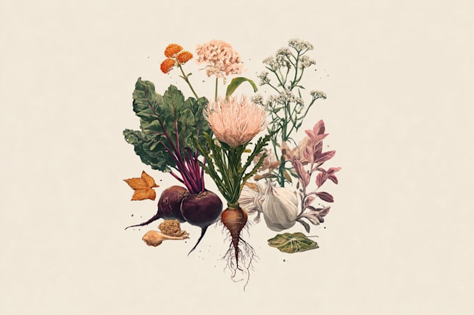 create botanical illustration of flower logo illustration