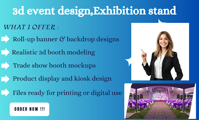 create 3d event design, exhibition stand and trade show booth mockups