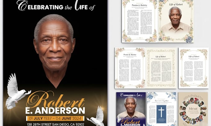 design funeral flyer, obituary program booklet memorial service card event flyer