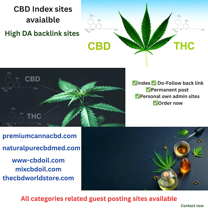 build cbd, cannabis SEO links via da50 plus guest posts with indexing