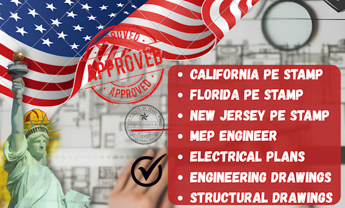 california fl tx nj pe stamp electrical mep plan structural engineering drawings