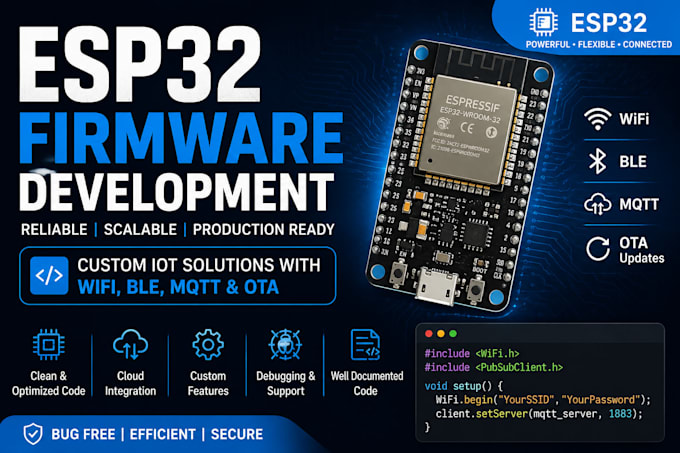 develop esp32 firmware with wifi, ble, mqtt and ota