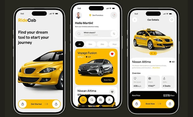 build custom taxi app, car rental and ride hailing app ui ux for android ios