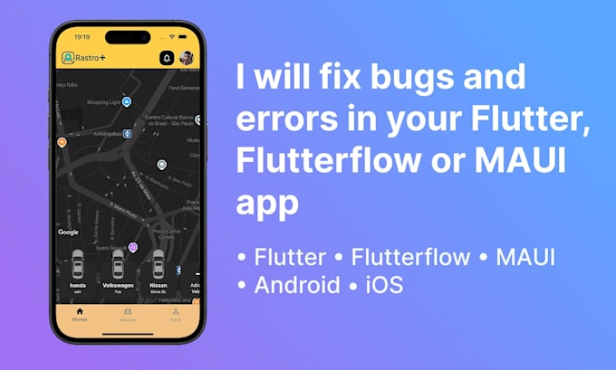 fix bugs and resolve errors in flutter, flutterflow, or net maui app