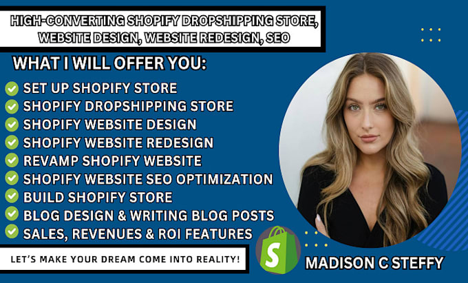set up build shopify dropshipping store shopify website design redesign revamp