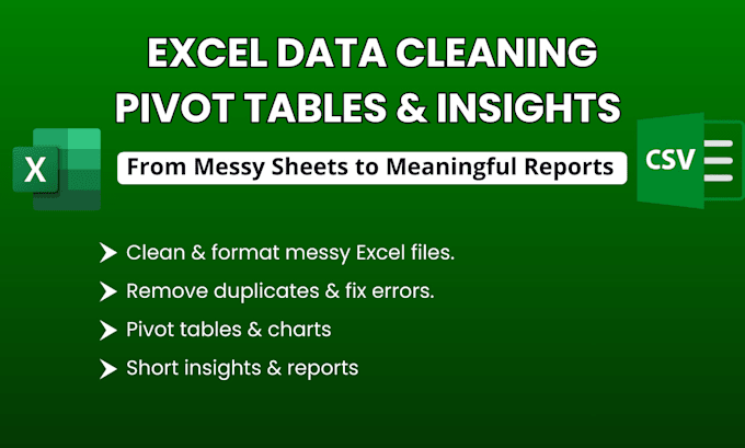 clean excel data, pivot tables, and insights