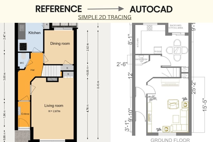 Convert pdf or image to autocad 2d drawing simple tracing by ...
