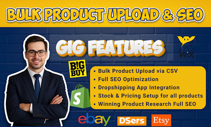 upload optimize product listings via shopify ebay amazon etsy vinted wix csv