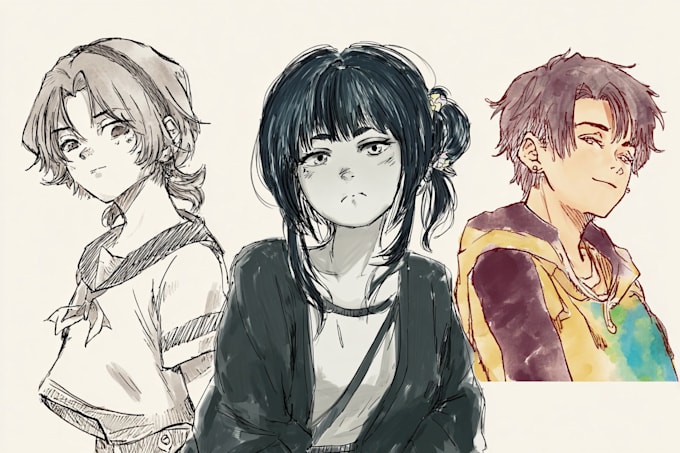 draw aesthetic character, retro anime, line art