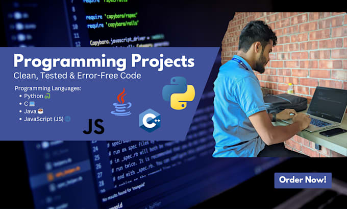 develop school and college programming projects in python, java, c, and js