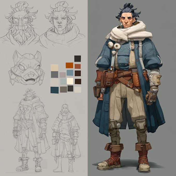 draw character design, concept art, or game asset