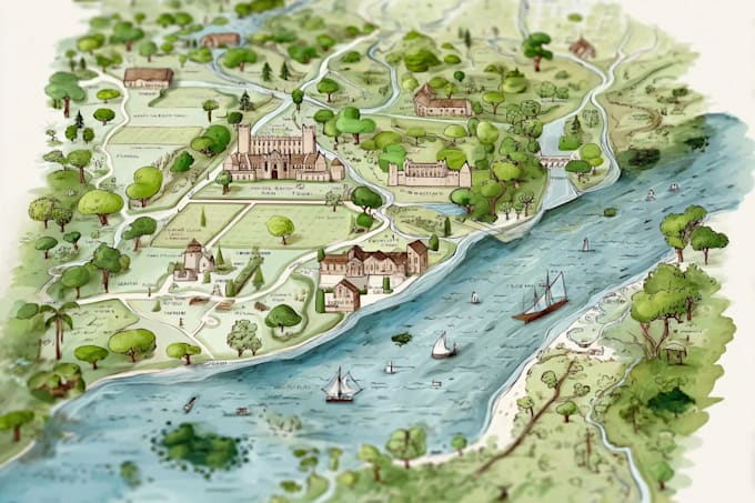 Craft a detailed watercolor drawn wedding map using procreate by ...