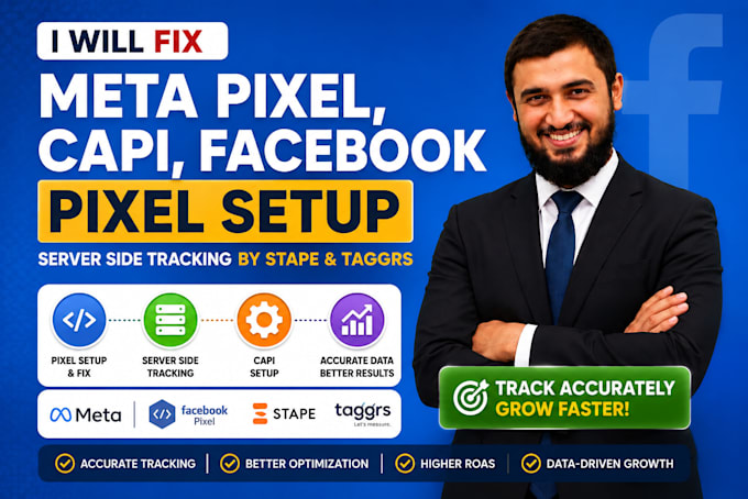 fix meta pixel, capi, facebook pixel setup, server side tracking by stape taggrs