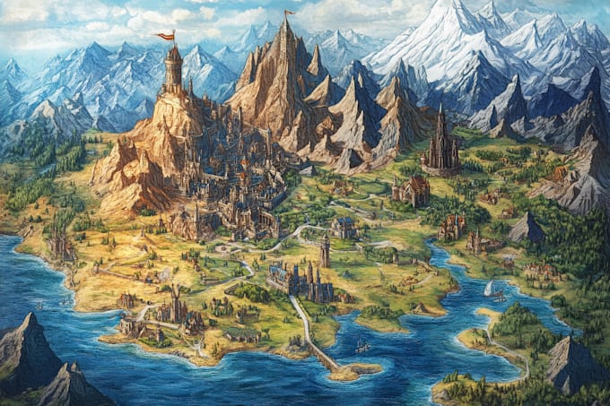 make fantasy map design map illustration city map world map