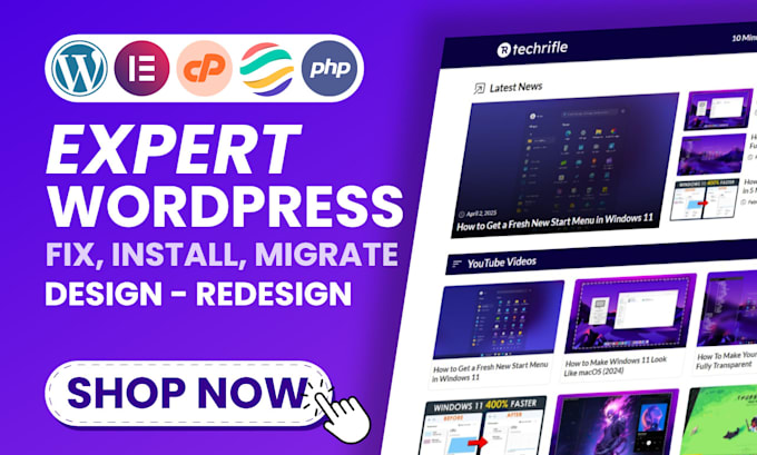 fix, migrate, setup wordpress site with panel, theme, plugins