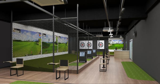 remodel 3d golf course, golf landscape, studio, indoor training, facility hole
