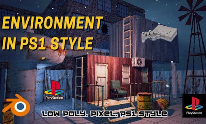 Construção retro ps1, mapa lowpoly 3d, tileset pixel, mapa ps1 ps2 ...