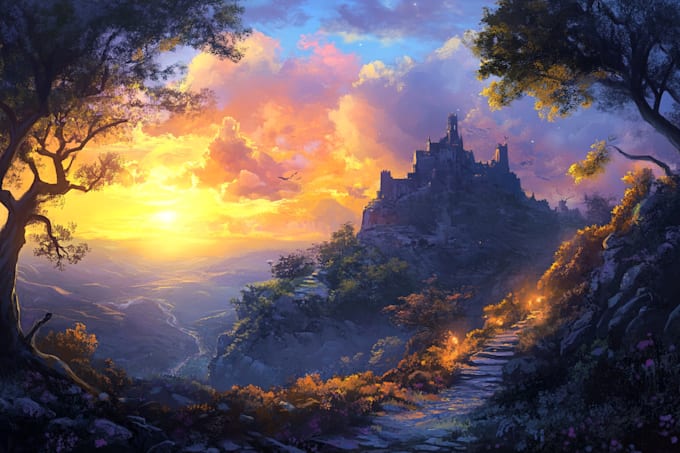 draw fantasy landscape or enviroment art