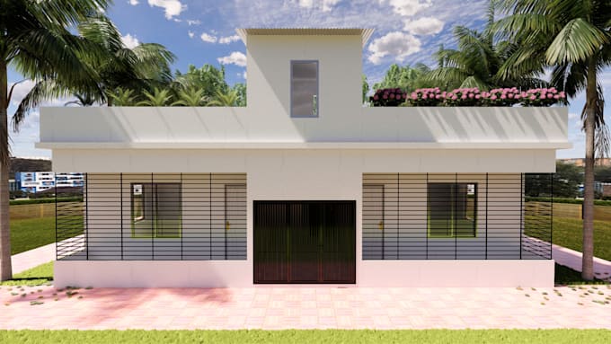 create a modern house exterior with 3d visualization