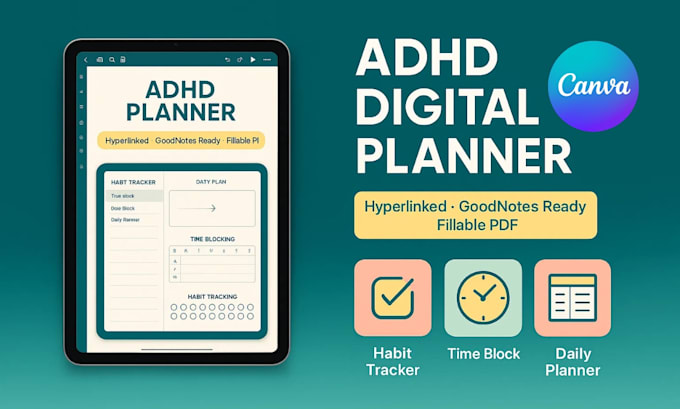 create custom adhd hyperlinked digital planner that boost focus and productivity