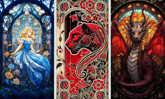 fantasy stained glass character digital painting mosaic illustration art