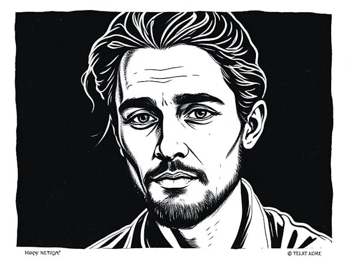 draw a portrait drawing in linocut illustration