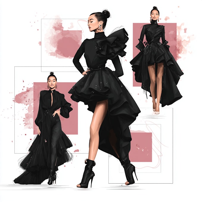 Draw digital fashion illustration and dress design by Idomeall | Fiverr
