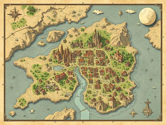 drawn vector fantasy map illustration city map design country map maker
